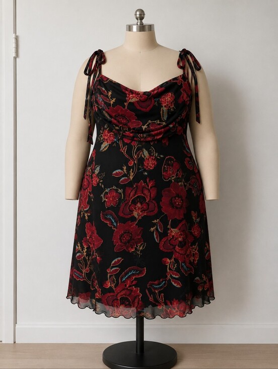 Cider Dresses & Skirts - CIDER Black Floral Body Con Strap Dress